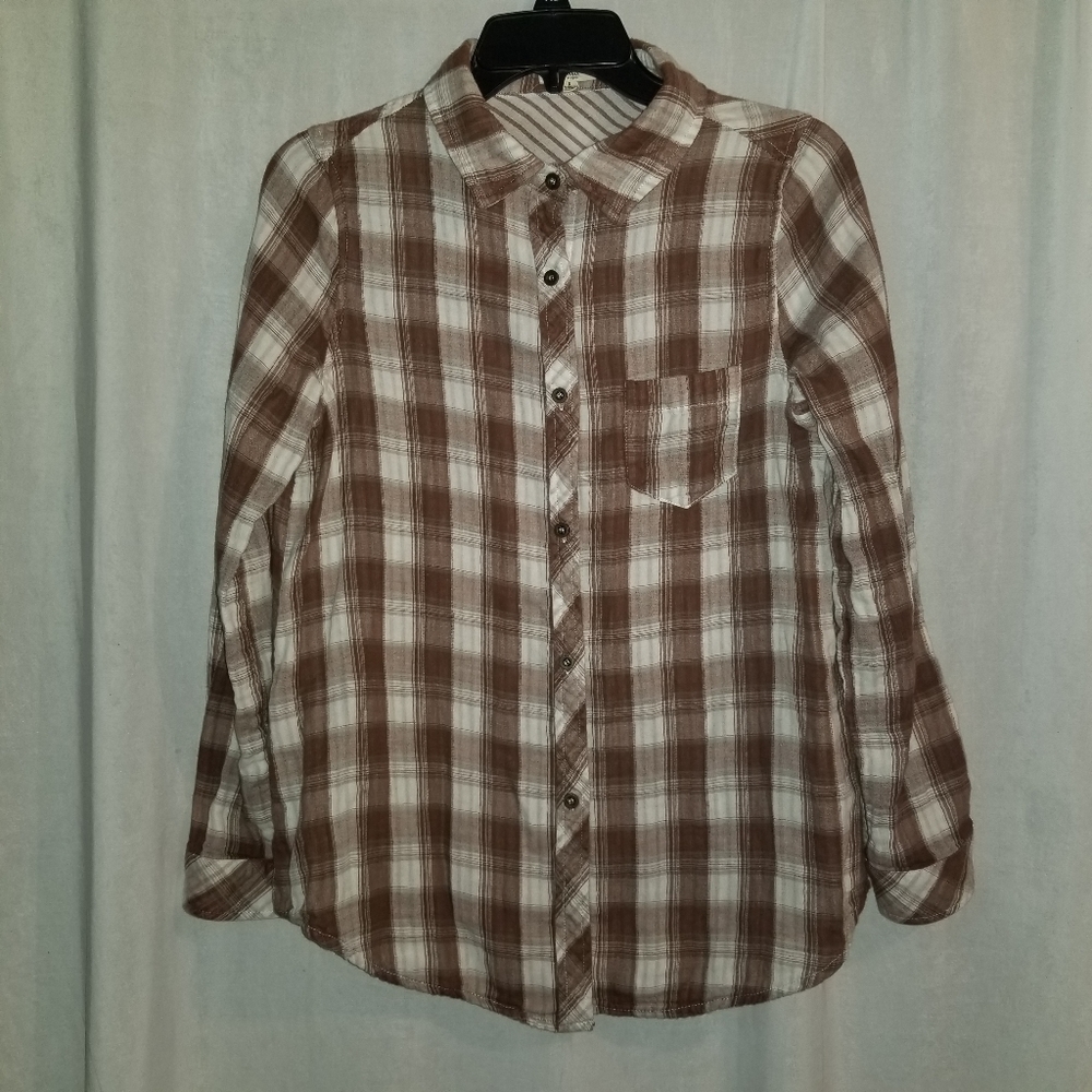 Easel Womens Brown Plaid Size S Long Sleeve
